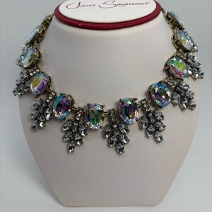 Large Oval Iridescent AB Crystal Rhinestone Choker Necklace And Earrings Set